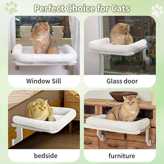 Cat Window Perch, Adjustable Cat Hammock for Large Cats, Mounts on Window Sills, Bedside, or Glass, Easy Installation and Removal, Washable Cushion Cover (20.5" W×15.7" L)-Mewly Pet