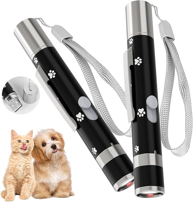 Cat Toys, 2 Pieces, USB Rechargeable Interactive Cat Mouse Toys, 3 Light Modes & 5 Adjustable Patterns, Portable Kitten Toy for Indoor Cats & Dogs, Training & Exercise Fun-Mewly Pet