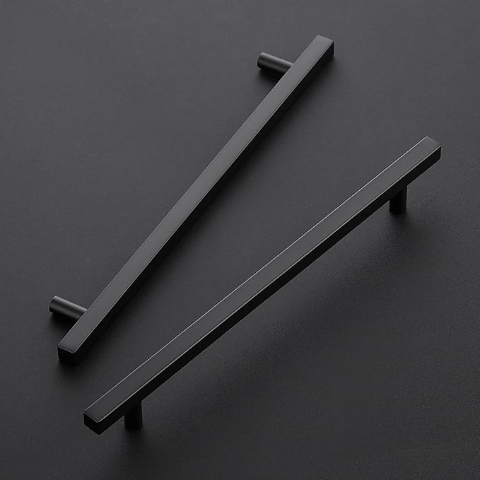 Ravinte Cabinet Handles 15 Pack - 10 Inch Matte Black Square Pulls, Kitchen Hardware 12-1/2 Inch Overall Length, Drawer Pulls