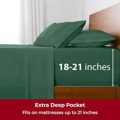 Mellanni Extra Deep Twin Sheets - 3 PC Iconic Collection Bedding - Hotel Luxury, Ultra Soft, Cooling Bed Sheets - Wrinkle, Fade, Stain Resistant (Twin, Emerald Green)