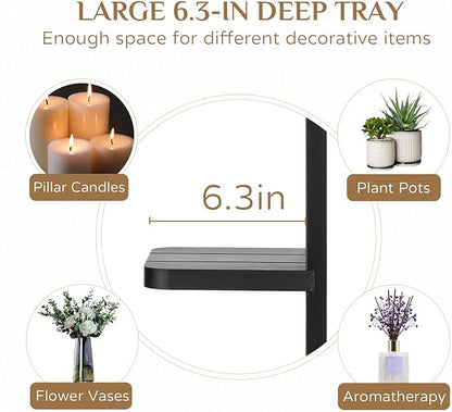 Black Candle Holder Wall Decor - 19.7 Inch Large Rustic Wooden Candle Sconces Wall Shelf for Pillar Candles Vases - Gothic Decoration for Halloween Bathroom Living Room
