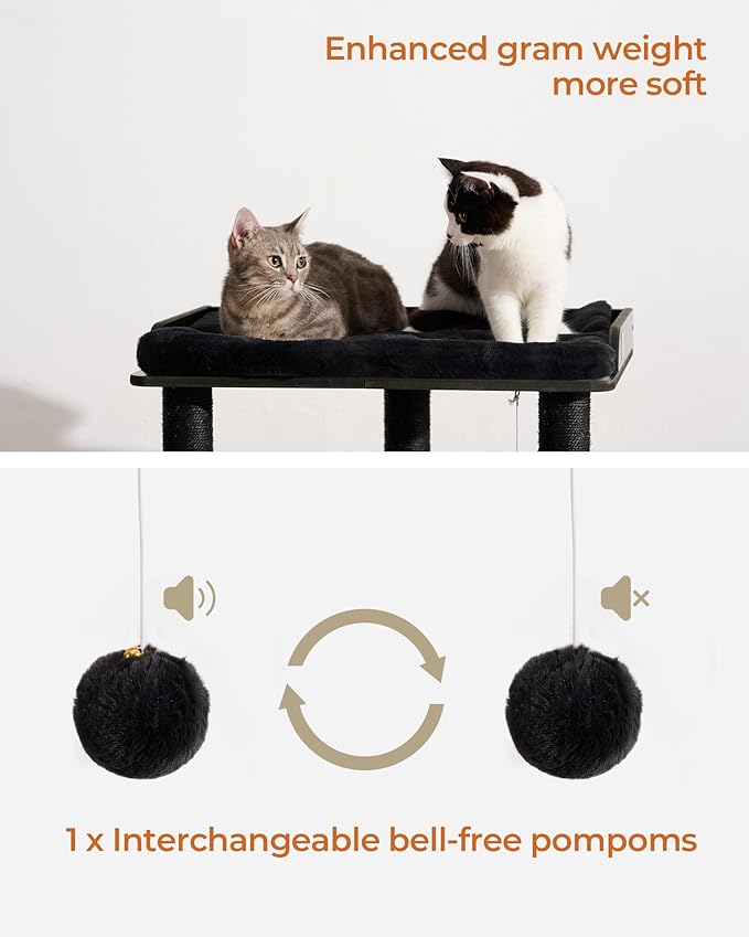 FourFurPets 26.7in Cat Tree Tower Condo, Cat Scratch Posts for Indoor Cats, Big Plate, Three 23.6in Full Sisal Scratching Posts, Black-Mewly Pet