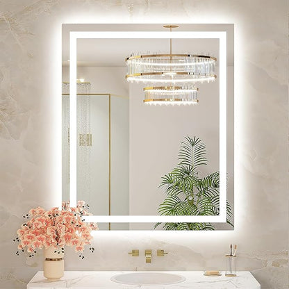 30x36 LED Bathroom Mirror with Lights, Brighter Backlit + Front Lit, Tempered Glass, Dimmable, Multiple Light Modes, Anti-Fog Lighted Bathroom Vanity Mirror for Wall, Memory Function