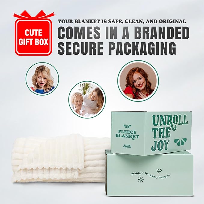 GO Premium Comfort Queen Blanket for Couch & Bed - Soft White Fleece for Living Room, Bedroom - Home Decor - 90x90 Inches