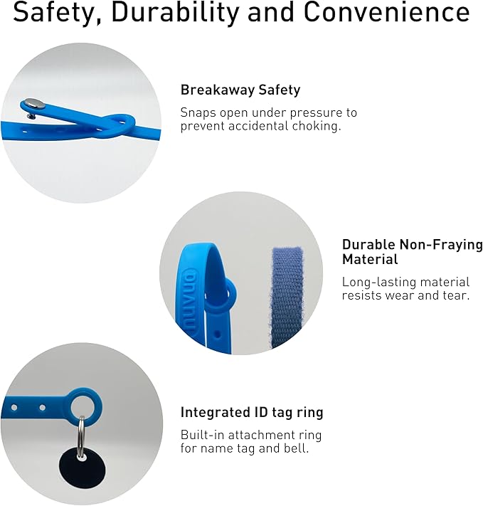 Breakaway Cat Collar - Soft, Comfortable, and Lightweight Safety Buckle Collar with ID Tag Ring for Outdoor Cats and Sensitive Skin Kittens by Nuvuq (6 ⅞" to 10 ¼", Blue)-Mewly Pet