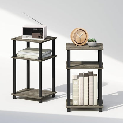Furinno Just 3-Tier Turn-N-Tube Open Storage Nightstand, 2-Pack, Plastic Poles, French Oak/Black