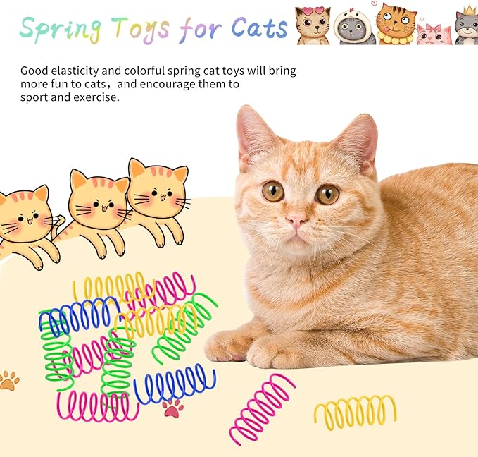 Cat Spring Toys 80 Pack, Colorful Plastic Coils Cat Kitten Spiral Spring Interactive Cat Toy for Swatting, Biting, Hunting-Mewly Pet