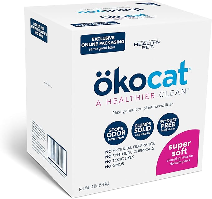 ökocat Super Soft Wood Clumping Cat Litter, Unscented,14 pounds - Natural Ingredients, Stops Odor, Clumps Solid, 99% Dust Free, Great for All Cats, Sensitive Paws, Kittens-Mewly Pet