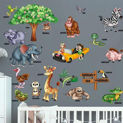 Jungle Animal Wall Stickers Forest Safari Wall Decals Kid Room Nursery Baby Bedroom Décor (Early Childhood Animal Education)
