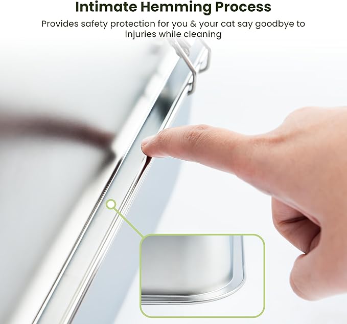 Cattasaurus 100% Stainless Steel Litter Box Enclosure for Large Cats 30+ lbs, Odor-Free & Easy to Clean, Multi Cat Litter Box with Cover, Long-Lasting XL Metal Litter Box with High Side, Scoop & Pedal-Mewly Pet