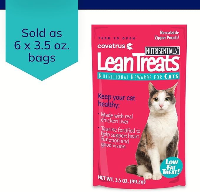 Covetrus Nutrisential Lean Treats for Cats - Soft Cat Treats for Small, Medium, Large Cats - Nutritional Low Fat Bite Size - Chicken Flavor - 6 Pack - 3.5oz-Mewly Pet