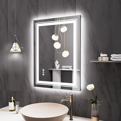 32" x 24" LED Bathroom Mirror with Lights, Front and Backlit Mirror, Anti-Fog Lighted Vanity Mirror, Stepless Dimmable, 3 Colors LED Mirror (Horizontal/Vertical)
