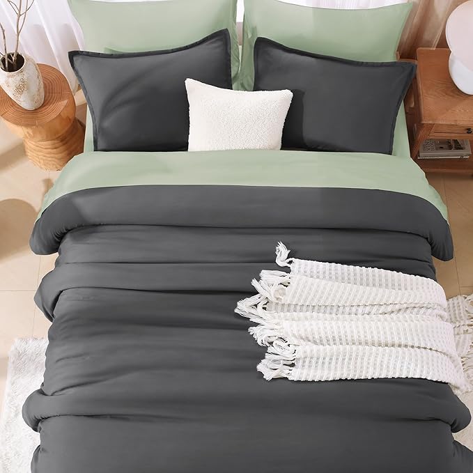 Litanika Grey Comforter Full Set, Dark Gray Lightweight Plain Bedding Comforters Sets, All Season Fluffy Bed Set (79x90In Comforter & 2 Pillowcases)