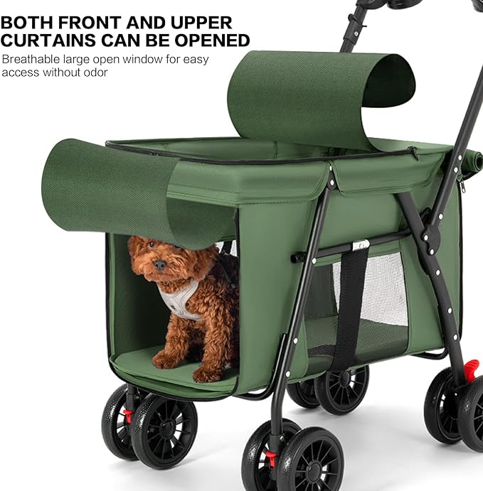 Pet Stroller Cat Dog Stroller Travel Folding Pet Carriers（Green）-Mewly Pet
