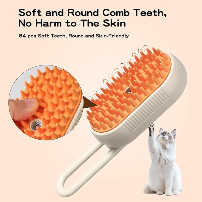 Pet Steam Brush, Rechargeable Cat Steam Brush for Shedding, 2025 New & 4 in 1 Pet Spray Hair Removal Comb with Anti-Static,Massage, Cleaning, Shedding & Combing All In One! (Khaki)-Mewly Pet
