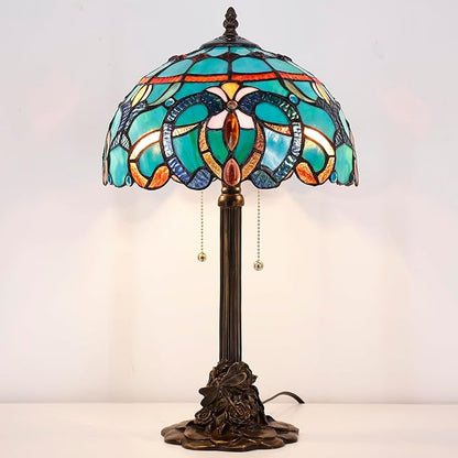 Tiffany Stained Glass Table Lamp 12X12X21Inch Resin Base Desk Bedroom Living Room Reading Light (Brown Jewelry Baroque)