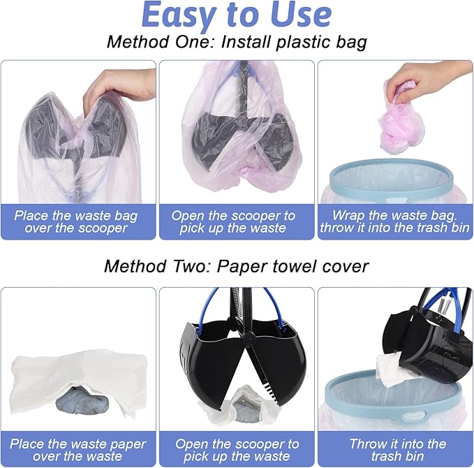 PPOGOO Non-Breakable 2PCS Pooper Scoopers for Large Medium Small Dogs with 24.3inch Long Handle High Strength Material Durable Spring, Easy Grass and Gravel Pick Up Blue and Orange-Mewly Pet