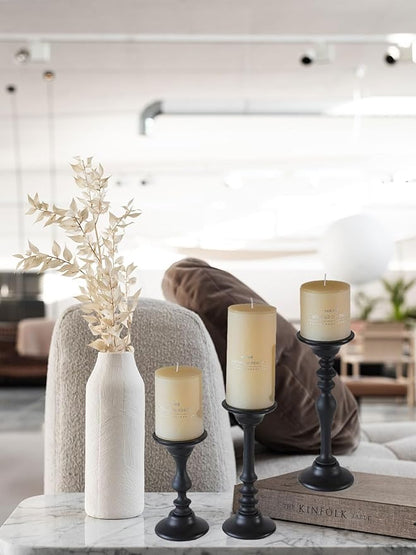 Pillar Candle Holders Set of 3,Black Modern Candle Holders for Pillar Candle Jar Candles,Tall Wood Candle Holder for Farmhouse Decor