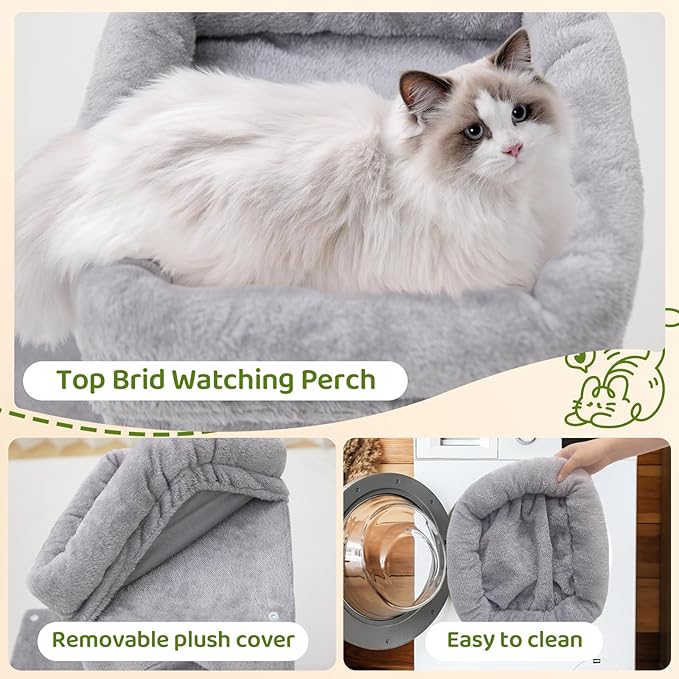 24inch Tall cat Tree with 2 cat condo and Mouse Toy Cozy Small cat Tower with Scratching Post and Board for Kitties and Small Cats.（Light Grey）-Mewly Pet