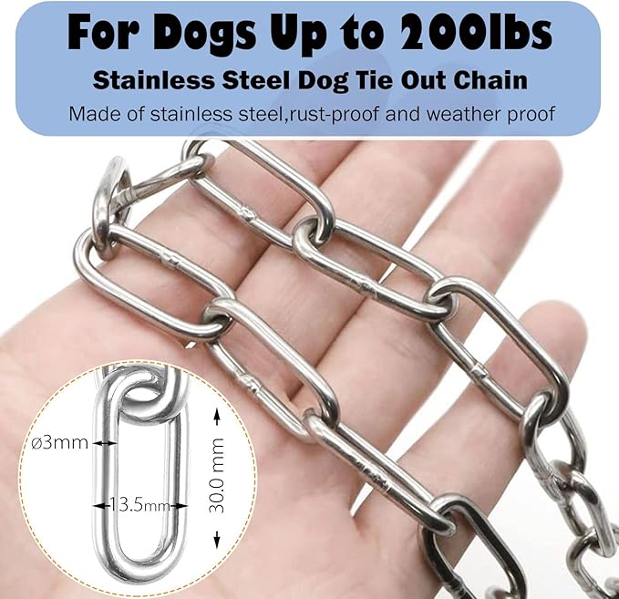 25ft Heavy Duty Chew Proof Dog Tie Out Chain Leash with Shock Absorbing Spring&Lockable Hooks-Up to 200Lbs,Use for Yard,Garden,Camping or Travel-Mewly Pet