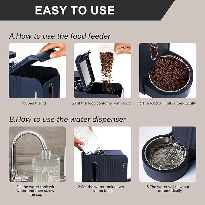Gardner Pet Automatic Gravity Cat Food Feeder and Water Dispenser Stainless Steel Two-in-One Set Large Capacity Dispenser for Pets Dogs, Puppies, Kittens-Mewly Pet