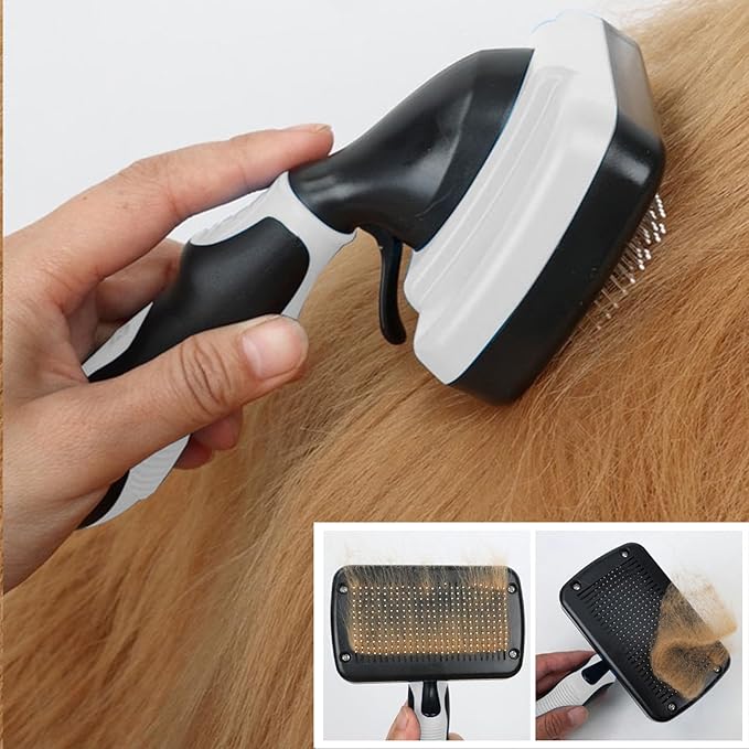 Dog Brush Kit for Grooming Short & Long Haired Dogs & Cats, 4-in-1 Pet Grooming Set with Self-Cleaning Slicker Brush, Deshedding Tool, Shampoo Bath Comb, Massge Comb (White Black)-Mewly Pet