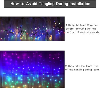 Rainbow Fairy String Curtain Lights with Touch Dimmer Switch, Hanging LED Icicle Rainbow Lights Curtain for Girls Bedroom, Kids Room, Unicorn Room, Birthday, Holiday Décor Christmas Gift