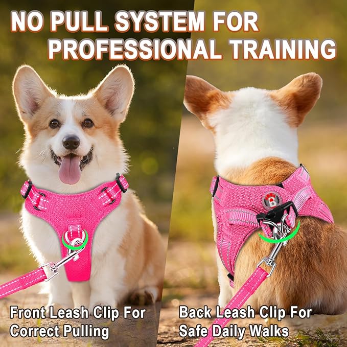 Dog Harness Step in Dog Vest Harness, Reflective Adjustable Puppy No Pull Harness Breathable Soft for Small and Medium Dogs Cats, Pink, S-Mewly Pet