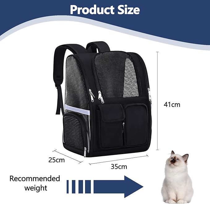 Pet Backpack, Airline Approved Dog Backpack, Cat Bag for Travel Hiking Bike Riding Walking Outdoor, Cat Backpack with Breathable Mesh(Black)-Mewly Pet