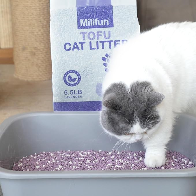 Tofu Cat Litter, Dust-Free Kitty Litter, Fast Drying, Ultra Absorbent Clumping Cat Pellets, Lavender Odor Control, Less Scattering, Dust-Free Mixed Tofu.-Mewly Pet