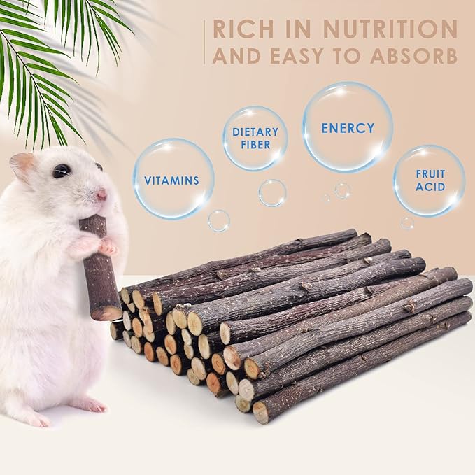 Bissap 230g/8.1oz Apple Sticks for Rabbits, Natural Bunny Chew Toys and Treats for Chinchilla Guinea Pig Hamster Gerbil Small Animals Pet Apple Wood Stick Toys Teeth Grinding-Mewly Pet