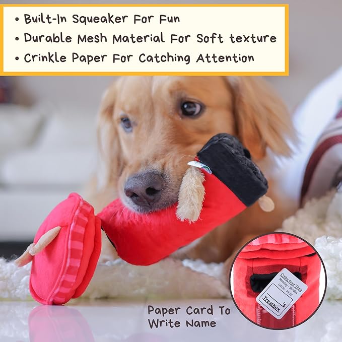 British Postbox Treat-Dispensing Soft Plush Squeaky Pet Toy - Iconic UK Enrichment Gift, Durable Cute & Fun Toy for Interactive Play, Hide Food for Nose-Work Puzzle, Small Medium Dogs-Mewly Pet