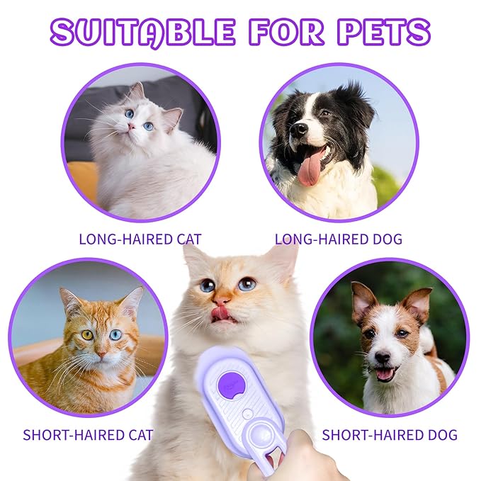 Spritz Defur Comb for Cats, New 3-in-1 Cat Steam Brush for Massaging and Cleaning Shedding Pets, Comb for Long and Short Hair Cats and Dogs Grooming Tool (Purple)-Mewly Pet