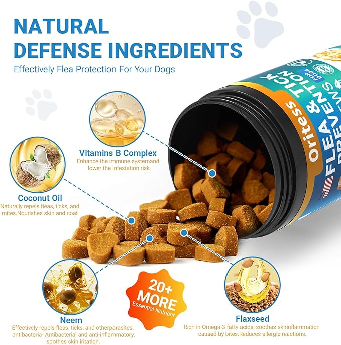 Flea and Tick Prevention for Dogs, 180 Soft Chews Natural Dog Flea and Tick Chewables Oral Flea Supplement for Dogs, Puppy Flea Support - All Breeds & Ages - Chicken Flavor-Mewly Pet