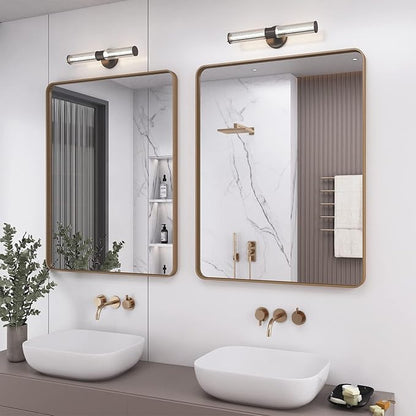22x30 Brushed Gold Bathroom Mirror, Metal Gold Framed Vanity Mirror, Modern Rectangle Wall Mirror for Entryway, Anti-Rust (Horizontal/Vertical)