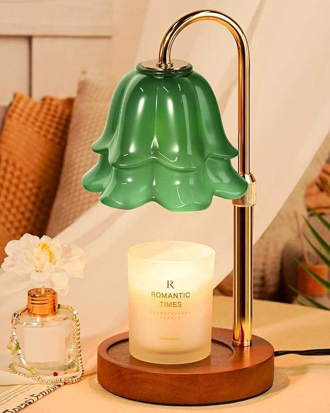 Green Candle Warmer Lamp with Timer & Dimmer, Adjustable Height Birthday Gifts for Women Mom, Flower Candle Lamp Warmer, Wax Warmer with 2 Bulbs, House Warming New House Decorations