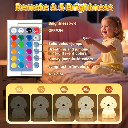 Mubarek Dog Night Light,Remote+16 Colors+Timer+Rechargeable Dog Night Light for Kids Nursery Decor, Cool Kawaii Silicone Puppy Unique Lamps Puppy Gift Ideas Puppy Gifts Unique Home Decor