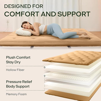 ZonLi Japanese Floor Futon Mattress Full Size 75"x 54", 100% Cotton Cover 4'' Thicken Tatami Mattress, Foldable Sleeping Pad, Portable Dormitory Tatami Mat, Roll Up Floor Lounger Bed for Adult