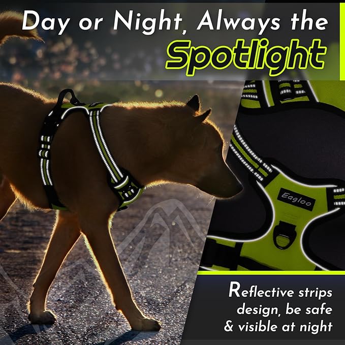 Eagloo Dog Harness Large Breed, No Pull Service Vest with Reflective Strips and Control Handle, Adjustable and Comfortable for Easy Walking, No Choke Pet Harness with 2 Metal Rings, Green, XL-Mewly Pet