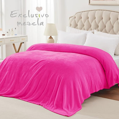 Exclusivo Mezcla Fleece Blanket King Size for Bed, Super Soft and Warm, All Season Use, Cozy, Plush, Lightweight, 90x104 Inches, Hot Pink