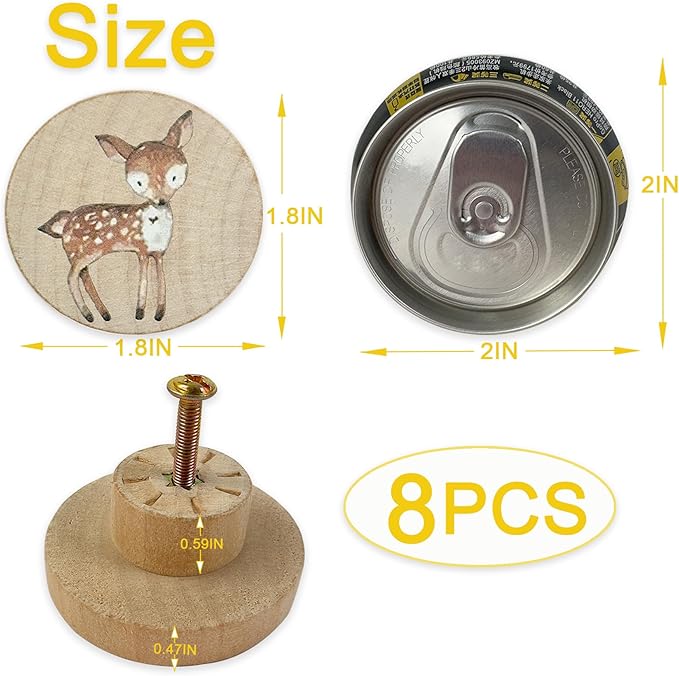 Animal Wood Dresser Cabinet Drawer Knobs Round Unique Decorative Wooden Drawer Knobs for Kids Cabinets (8, Log Color)
