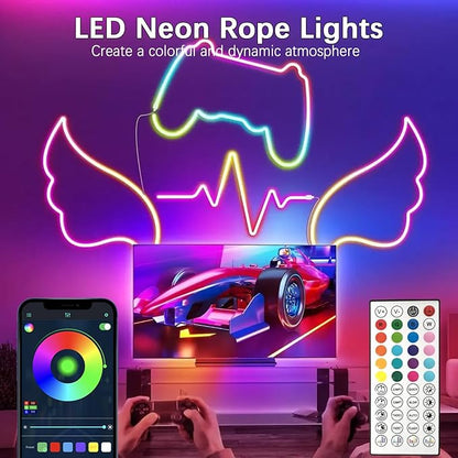 EJ's SUPER CAR 30Ft Neon Rope Lights, Flexible LED Strip Lights with App Remote, Outdoor IP65 24V RGB Rope Lights for Bedroom, Music Sync Gaming Led Neons Light Strip for Outdoors Decor