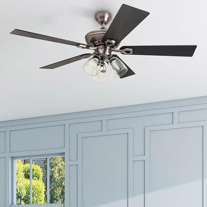 Prominence Home Glenmont, 52 Inch Farmhouse LED Ceiling Fan with Light, Pull Chain, Three Mounting Options, Dual Finish Blades, Reversible Motor - 50388-01 (Pewter)