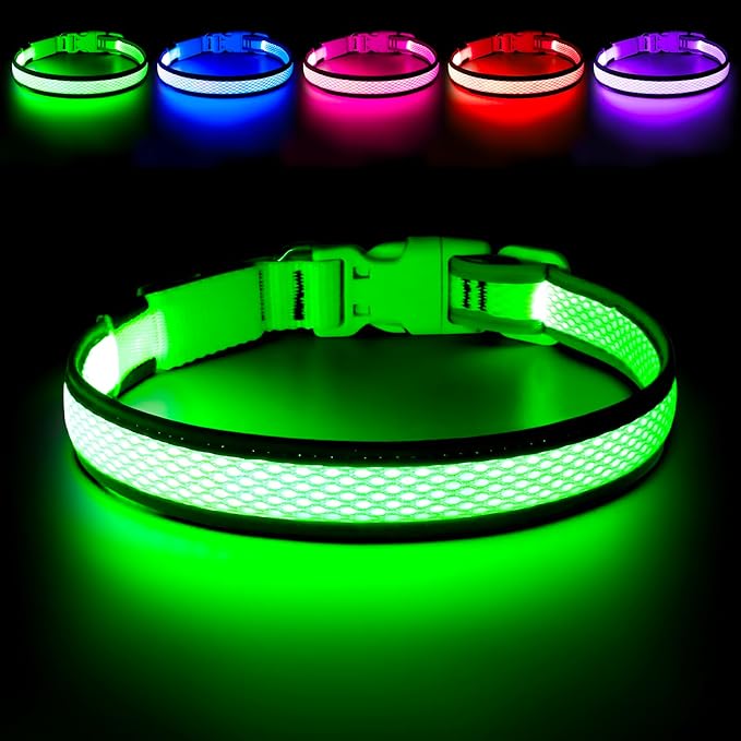 LED Dog Collar, Light Up Dog Collar USB Rechargeable, Brightest Dog Lights for Night Walking, Adjustable Dog Collar Light for Dog Safety(Medium, Neon Green)-Mewly Pet