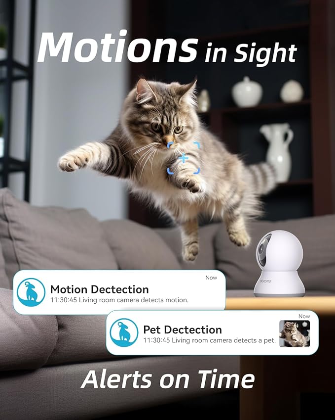 blurams Pet Camera 2K, Dog Camera with Phone App, 360° PTZ Indoor Cameras for Home Security Indoor, Color Night Vision, 2-Way Talk, Motion Detection&Tracking, Cloud&SD(2.4GHz Only)-Mewly Pet