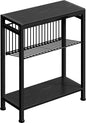 End Table for Small Space, 3-Tier Narrow Side Table with Magazine Holder, Nightstand, Skinny Snack Couch Table in Living Room, Bedroom Study and Balcony (Black)