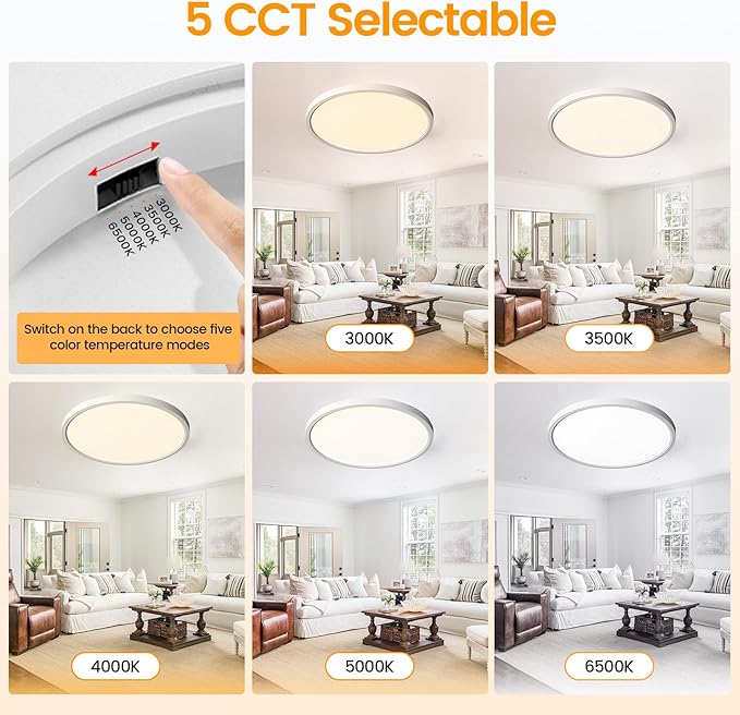 TALOYA 8 Pack 12 Inch Flush Mount LED Ceiling Light Fixture, White Sleek Ceiling Lamps for Kitchen Living Room Laundry, 3000K/3500K/4000K/5000K/6500K CCT Selectable, Easy to Install and Ultra Slim