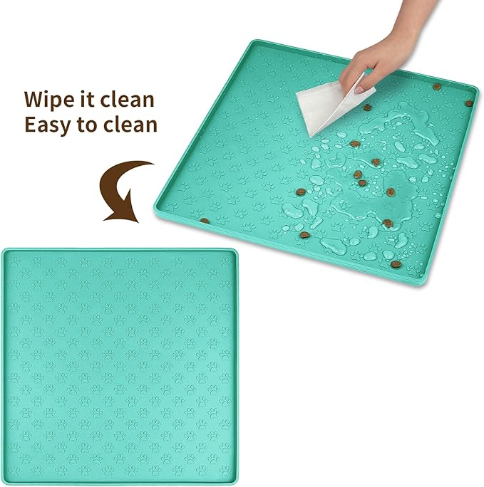 Ptlom Pet Placemat for Dog and Cat, Waterproof Non-Slip Silicone Feeding Bowl Mat Prevent Food and Water Overflow, Puppy Dish Feeder Fountain Trays Suitable for Medium and Small Pets, Green-Mewly Pet