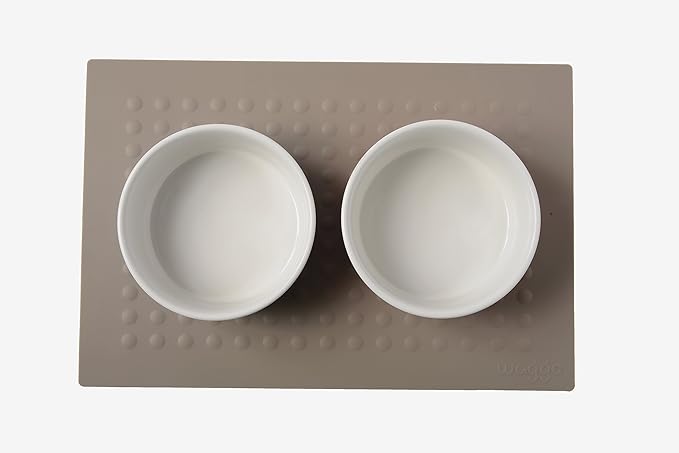 Waggo Dipper Ceramic Dog Bowl for Small and Large Breeds - Heavyweight and Durable Pet Food and Water Dish Crock, Dishwasher Safe, Modern (Vintage Grey, Large)-Mewly Pet