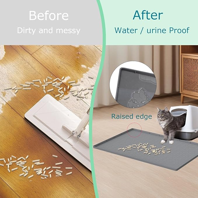 Cat Litter Mat for Litter Box, Silicone Large Cat Litter Trapping Mat - 28x22 in, Waterproof & Non-Slip, Durable & Easy Clean, Gray-Mewly Pet
